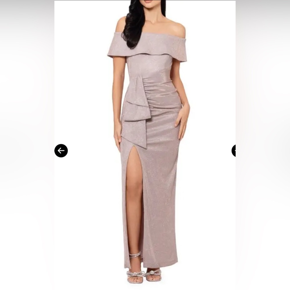 Xscape One-Shoulder Dusty Rose Evening Gown